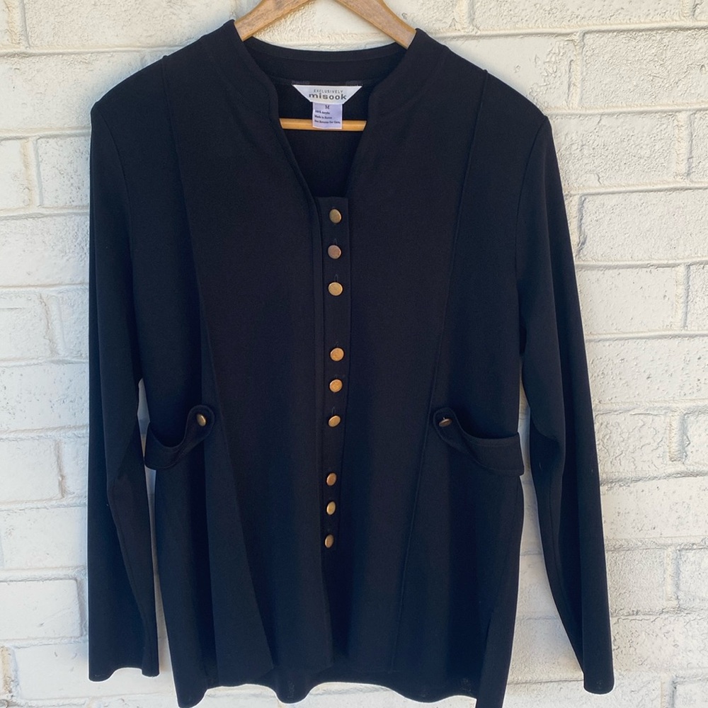Exclusively Misook Black Button Up Cardigan